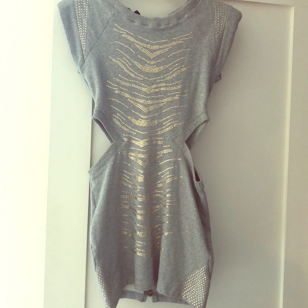 Bebe Grey Gold Studded Cut-out Dress